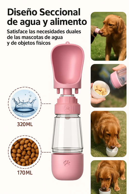 Botella Agua para perro con comedero